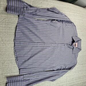Thomas Pink Dress Shirt Mens 16 Gray Stripe Slim Fit French Cuff Long Sleeve